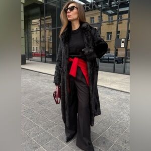 ZARA BLACK LONG FAUX FUR COAT FW24/25 SIZE S 2969/255